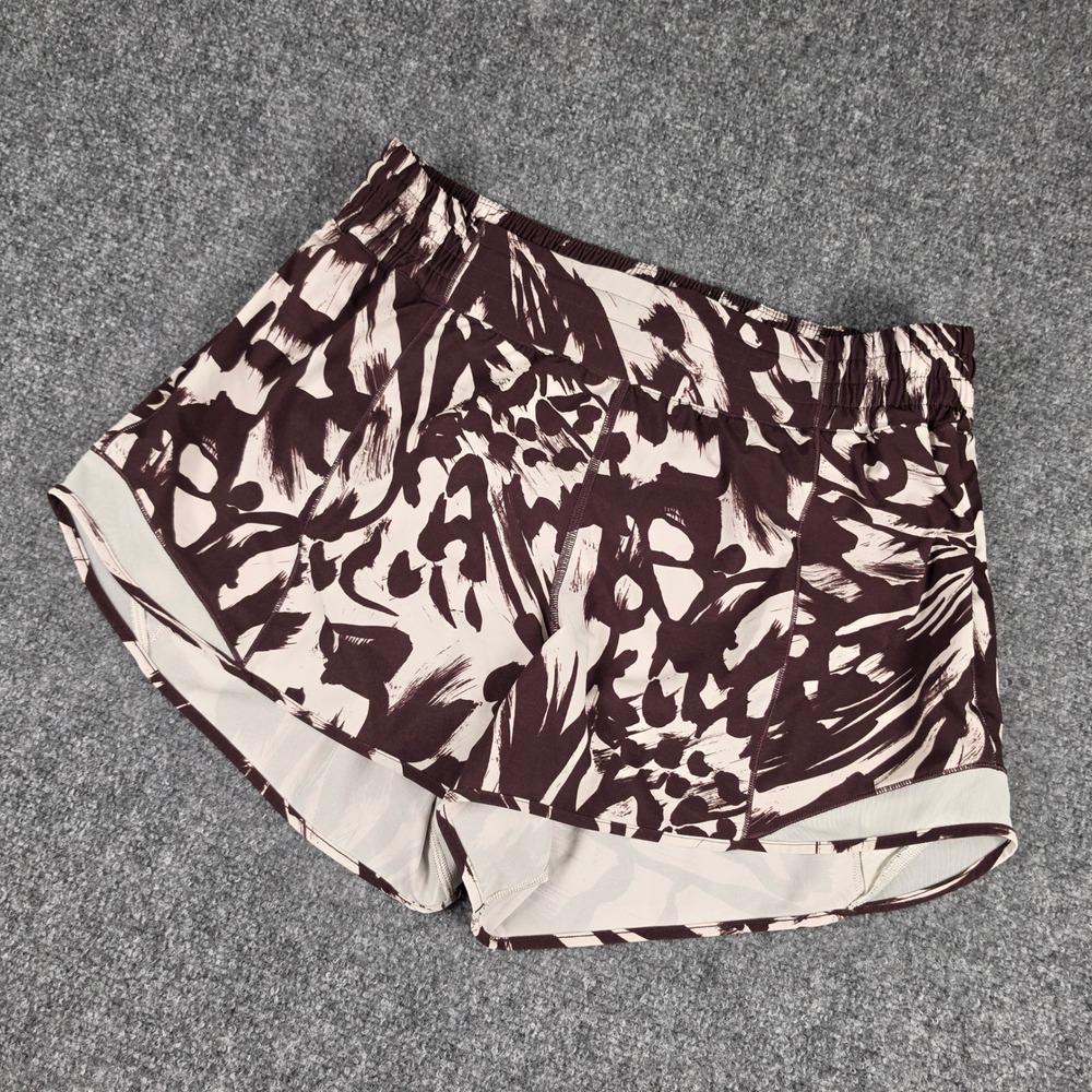 Lululemon Hotty Hot HR Short 4" Women 12 Brown Brush Stroke LW7COMT